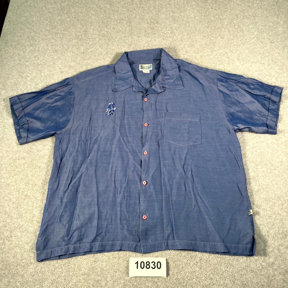 Bowling Shirt BC Ethic Lounge Shirt Men L Blue Single Pocket Embroidered Logo